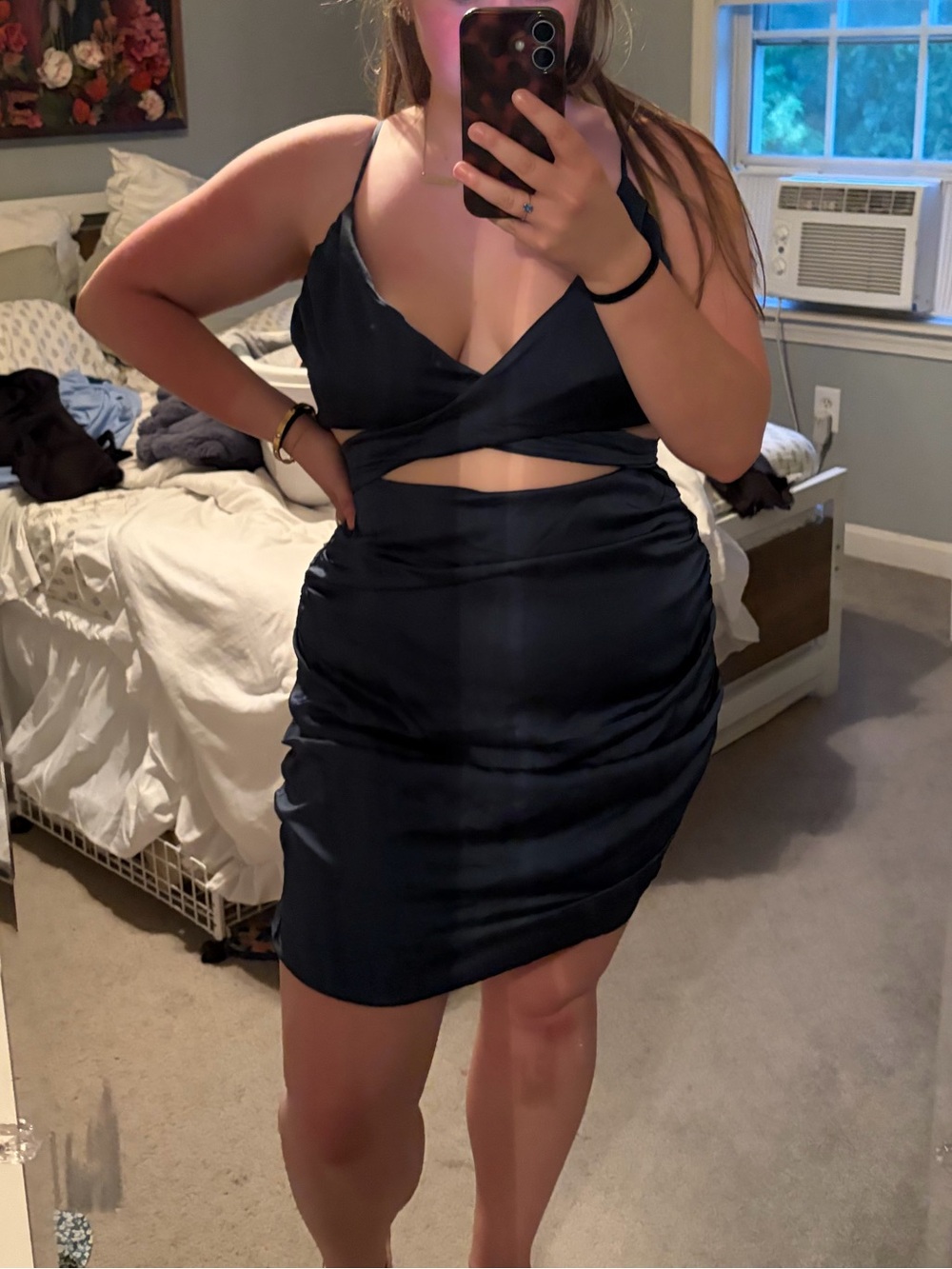 wild fable Navy Satin Cutout Slip Dress